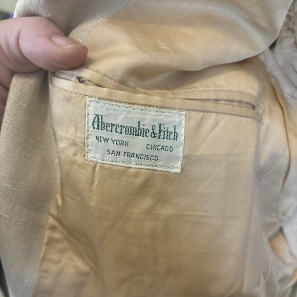 Vintage 1950 Abercrombie & Fitch Oatmeal Irish Linen Coat Crested Blazer Rare 40 - Picture 8 of 12